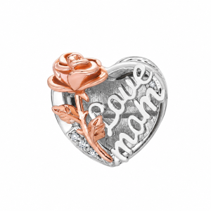 Love Mom Rose Heart Charm