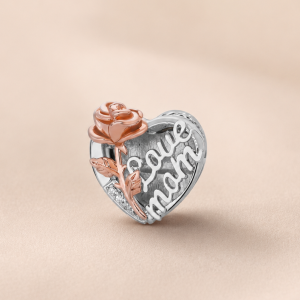 Love Mom Rose Heart Charm