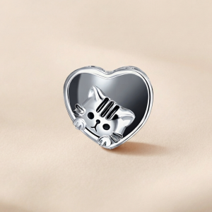 Striped Kitty Photo Heart Charm