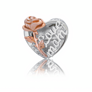 Love Mom Rose Heart Charm